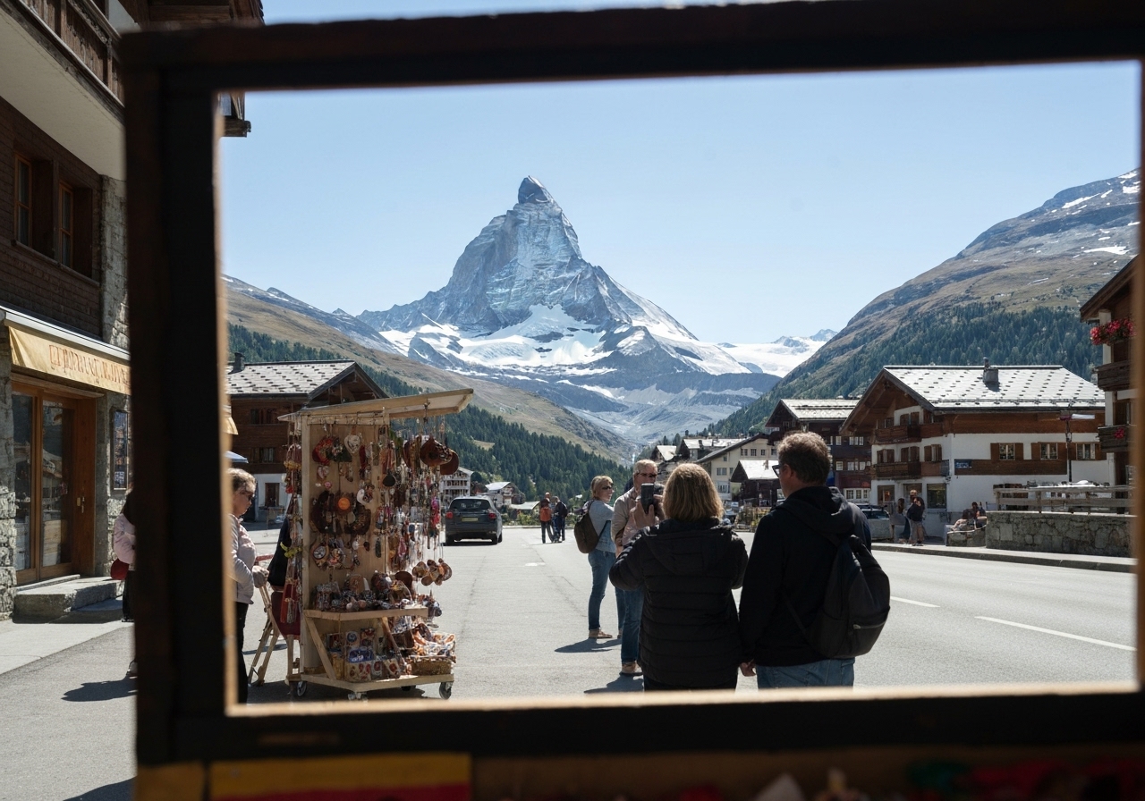 Natural travel moment in Zermatt, Switzerland, taken with smartphone, imperfect framing
