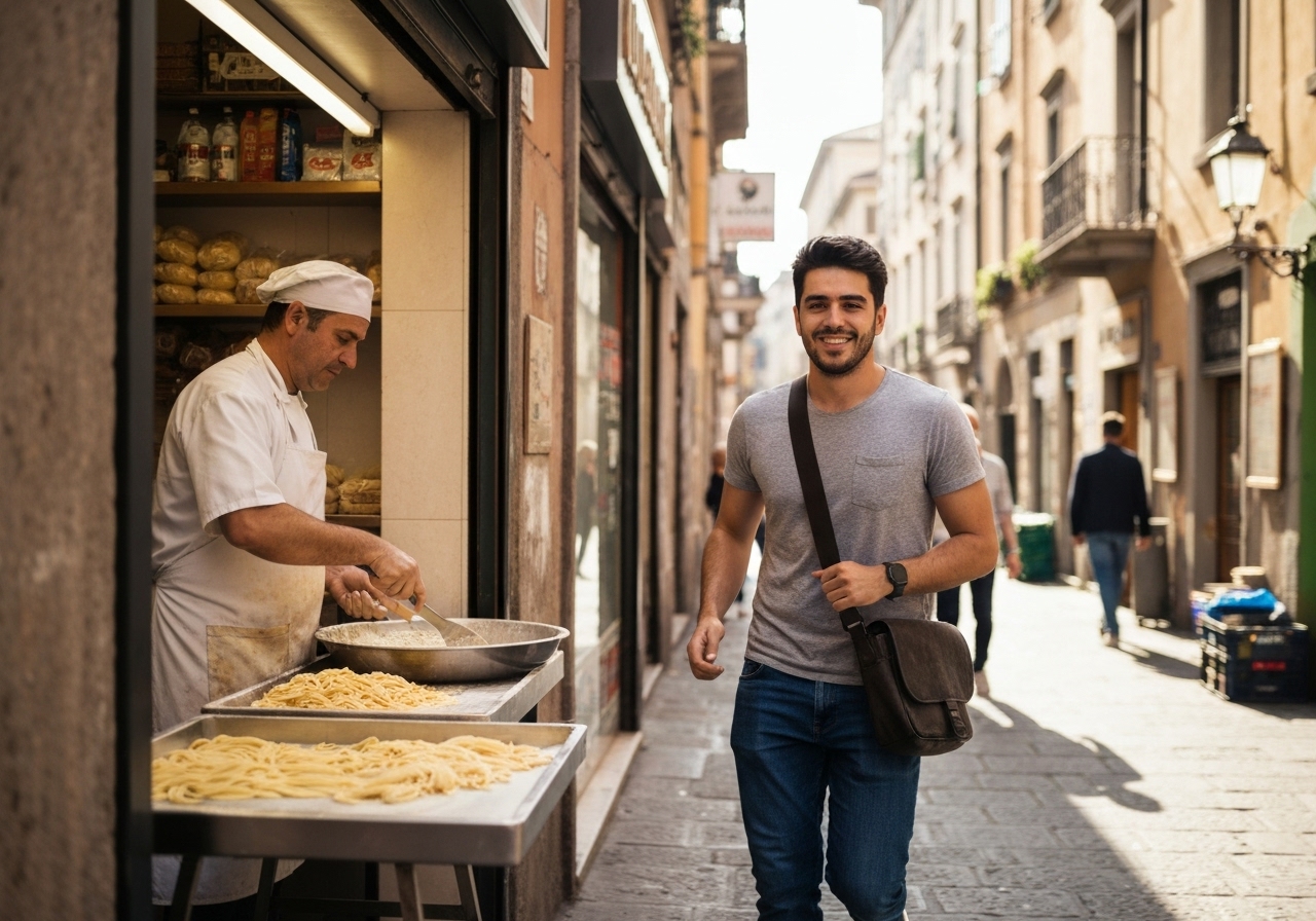 Spontaneous smartphone photo of daily life in Milan, Italy, authentic and unposed