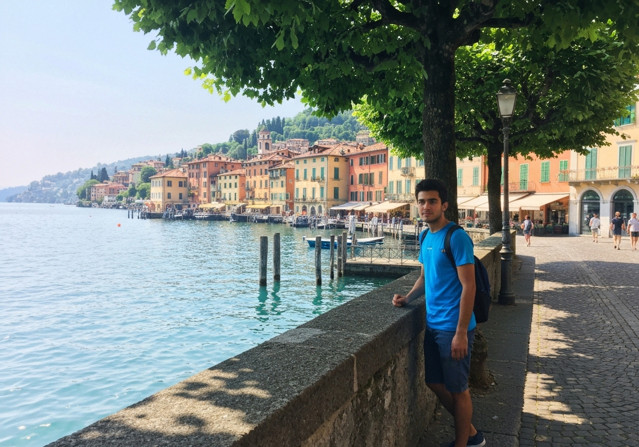 Natural travel moment in Varenna, Italy, taken with smartphone, imperfect framing