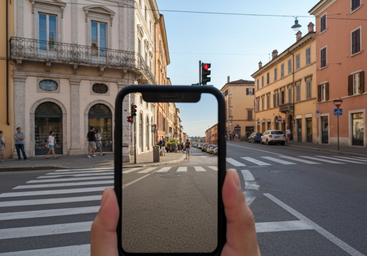 Natural travel moment in Modena, Italy, taken with smartphone, imperfect framing