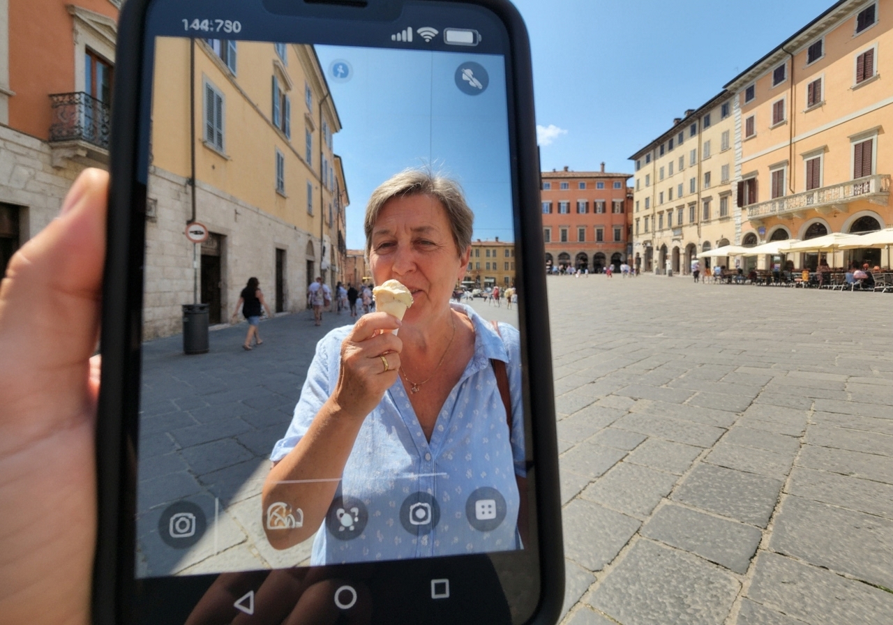 Natural travel moment in Modena, Italy, taken with smartphone, imperfect framing