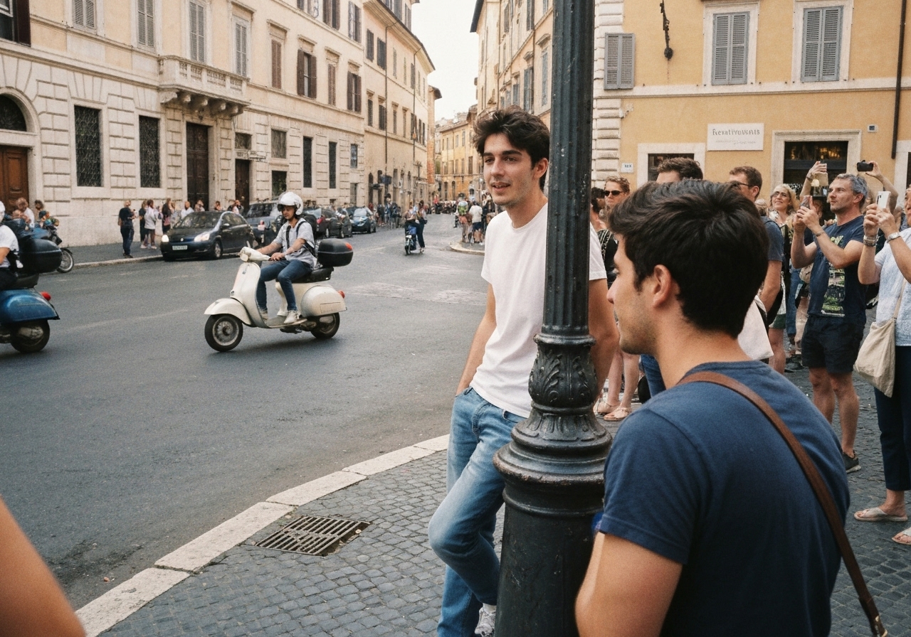Spontaneous smartphone photo of daily life in Rome, Italy, authentic and unposed