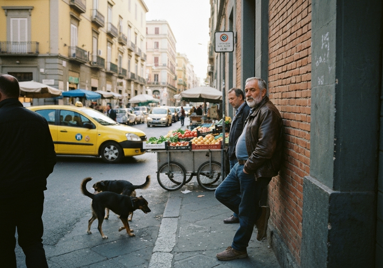 Spontaneous smartphone photo of daily life in Naples, Italy, authentic and unposed
