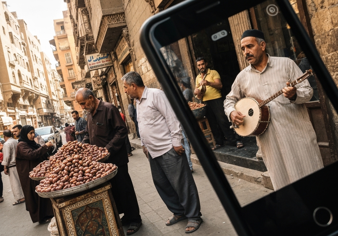 Spontaneous smartphone photo of daily life in Cairo, Egypt, authentic and unposed