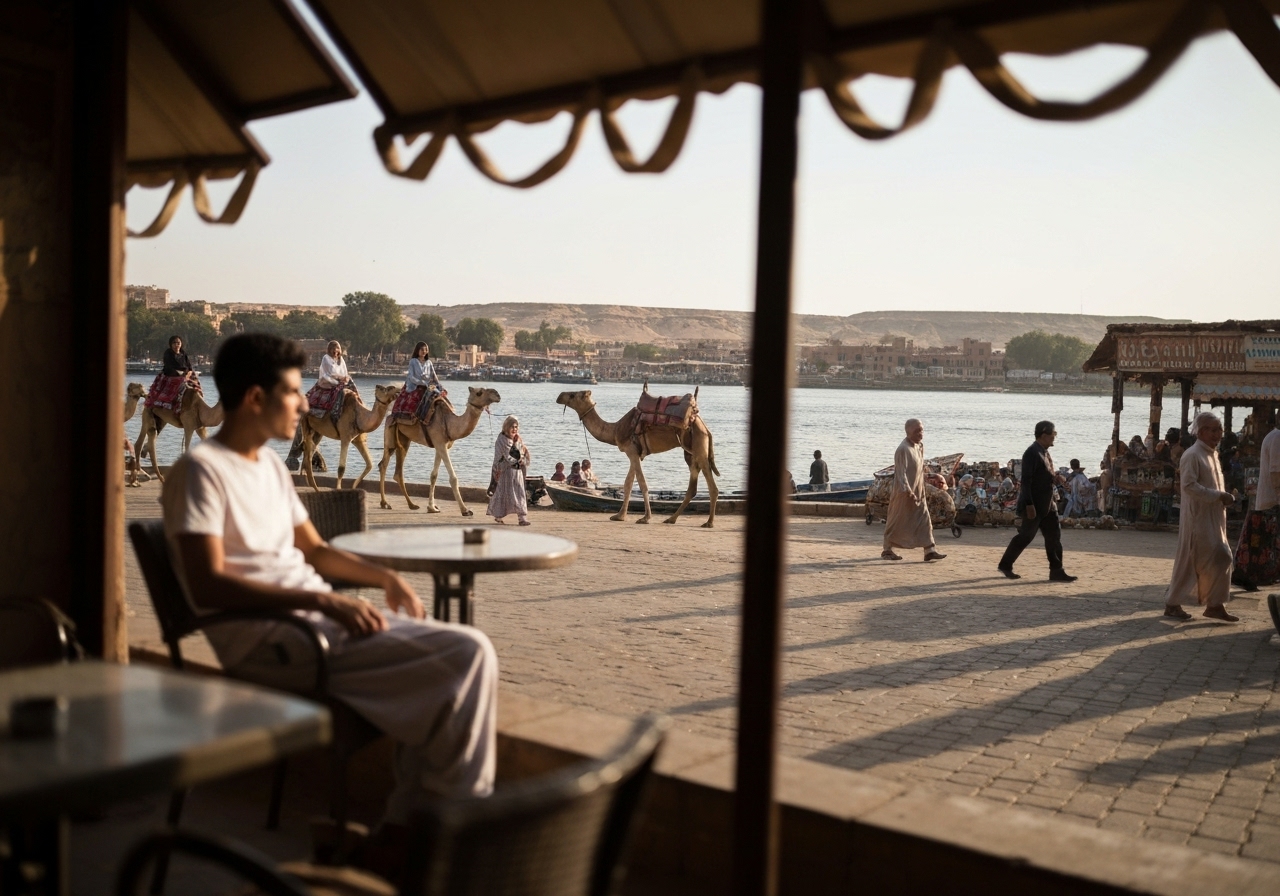 Natural travel moment in Aswan, Egypt, taken with smartphone, imperfect framing
