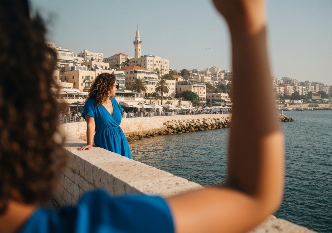 Natural travel moment in Haifa, Israel, taken with smartphone, imperfect framing