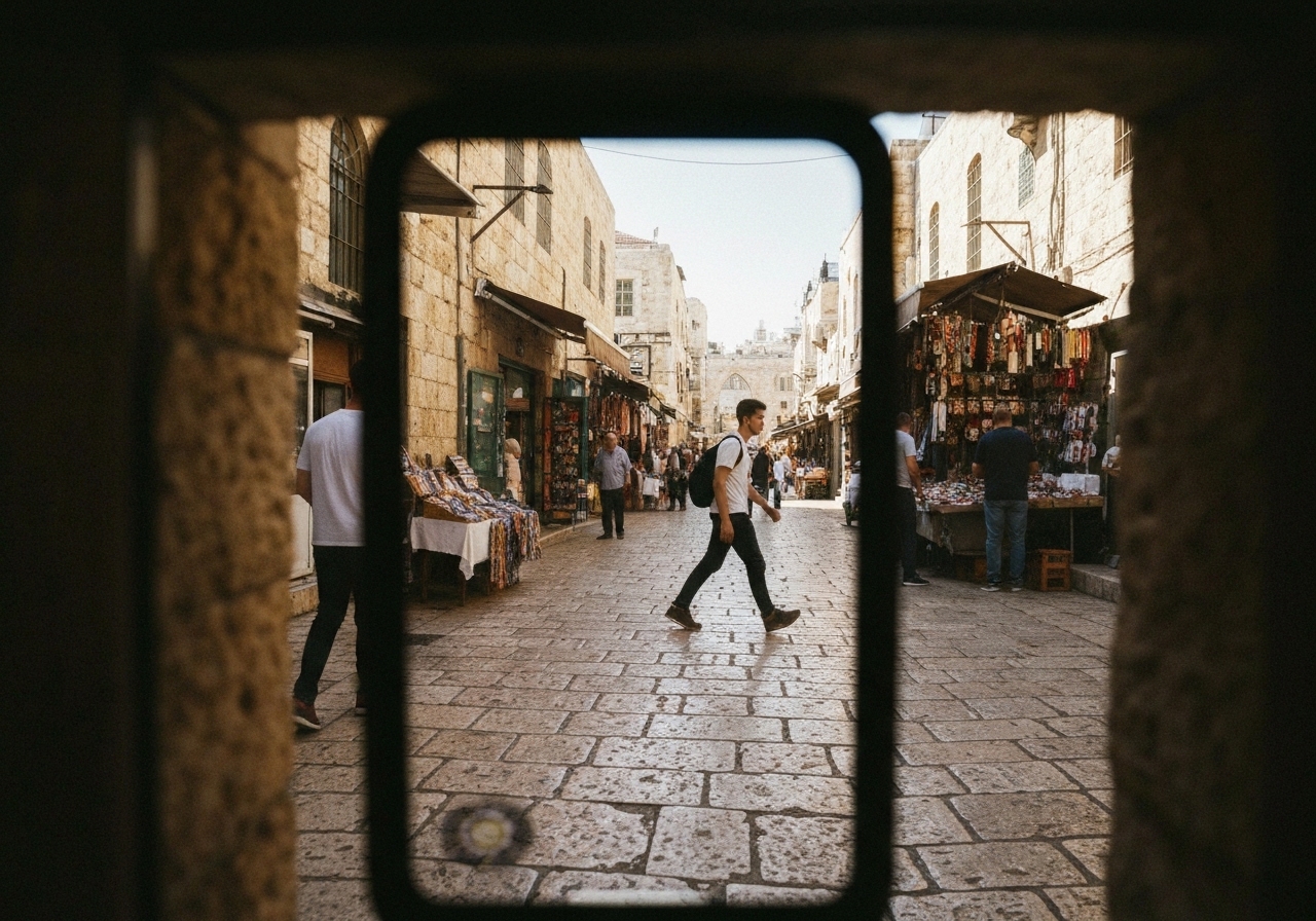 Natural travel moment in Jerusalem, Israel, taken with smartphone, imperfect framing