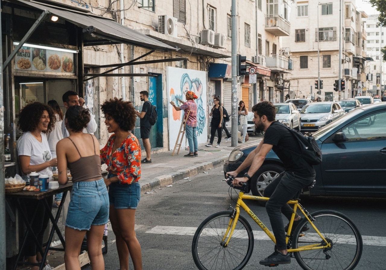 Spontaneous smartphone photo of daily life in Tel Aviv, Israel, authentic and unposed