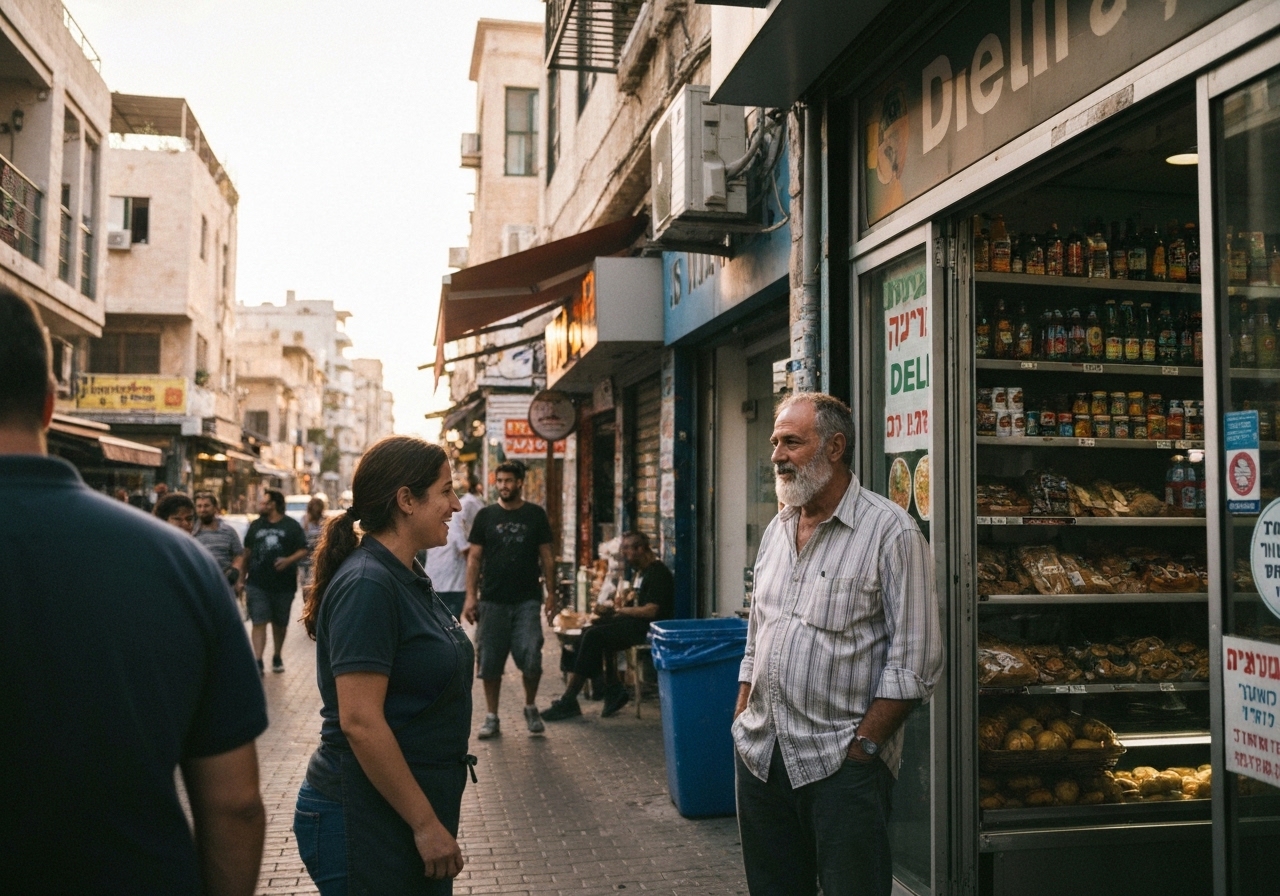 Casual street photography moment in Tel Aviv, Israel, capturing genuine local atmosphere