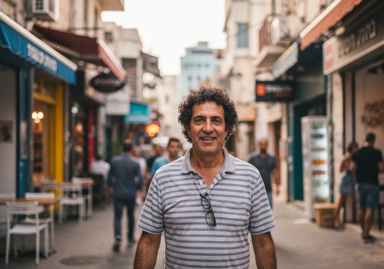 Casual street photography moment in Tel Aviv, Israel, capturing genuine local atmosphere