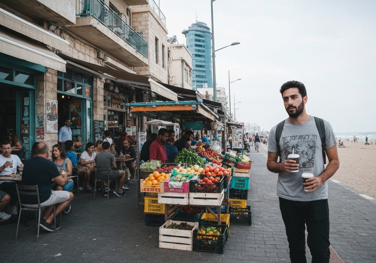 Spontaneous smartphone photo of daily life in Tel Aviv, Israel, authentic and unposed