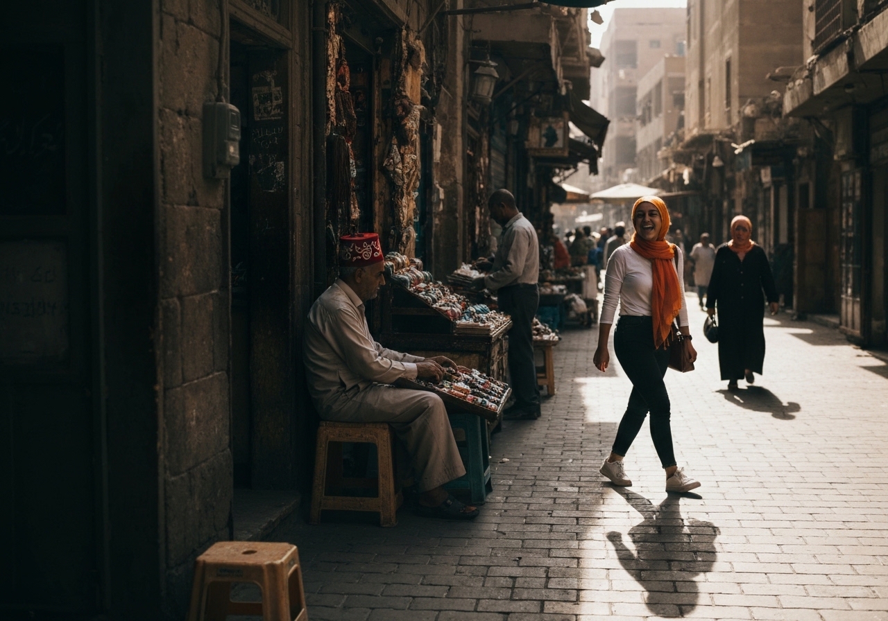 Spontaneous smartphone photo of daily life in Cairo, Egypt, authentic and unposed