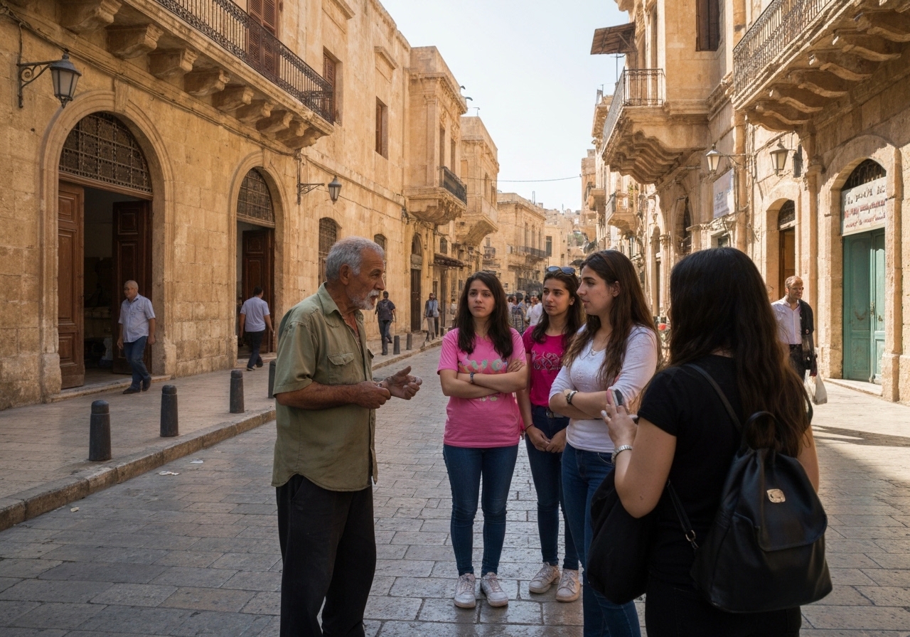 Casual street photography moment in Baalbek, Lebanon, capturing genuine local atmosphere