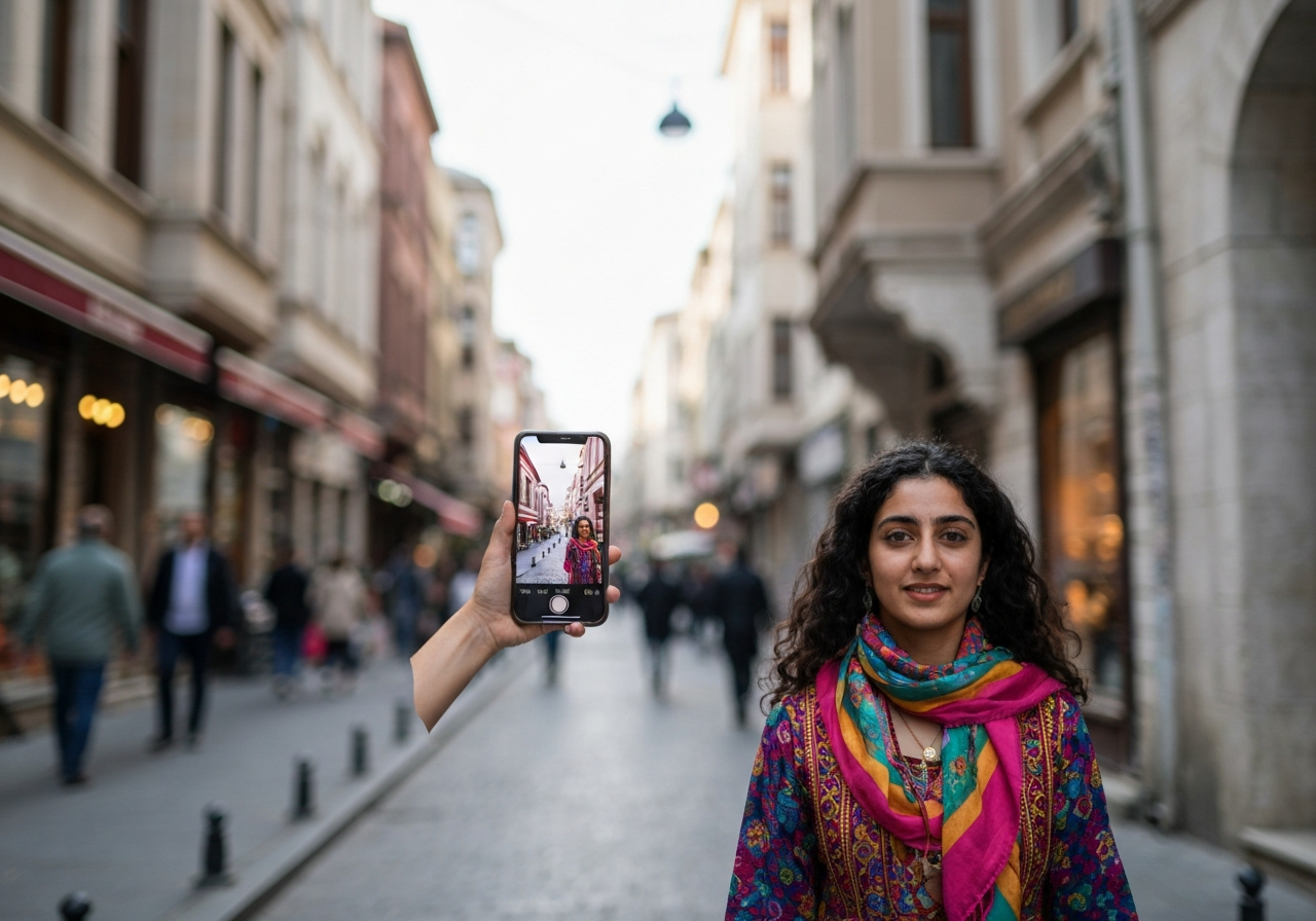 Natural travel moment in Istanbul, Turkey, taken with smartphone, imperfect framing