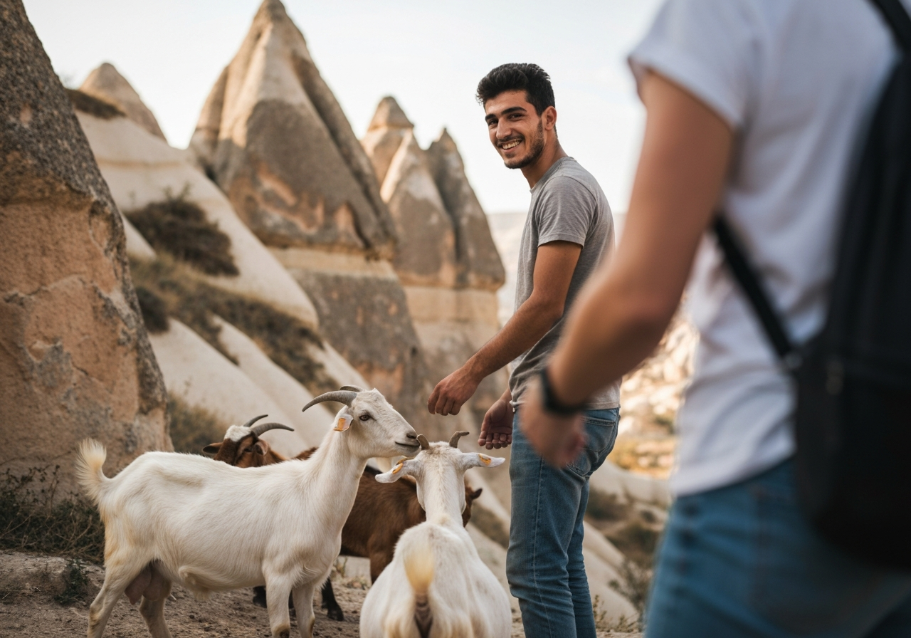 Casual street photography moment in Cappadocia, Turkey, capturing genuine local atmosphere