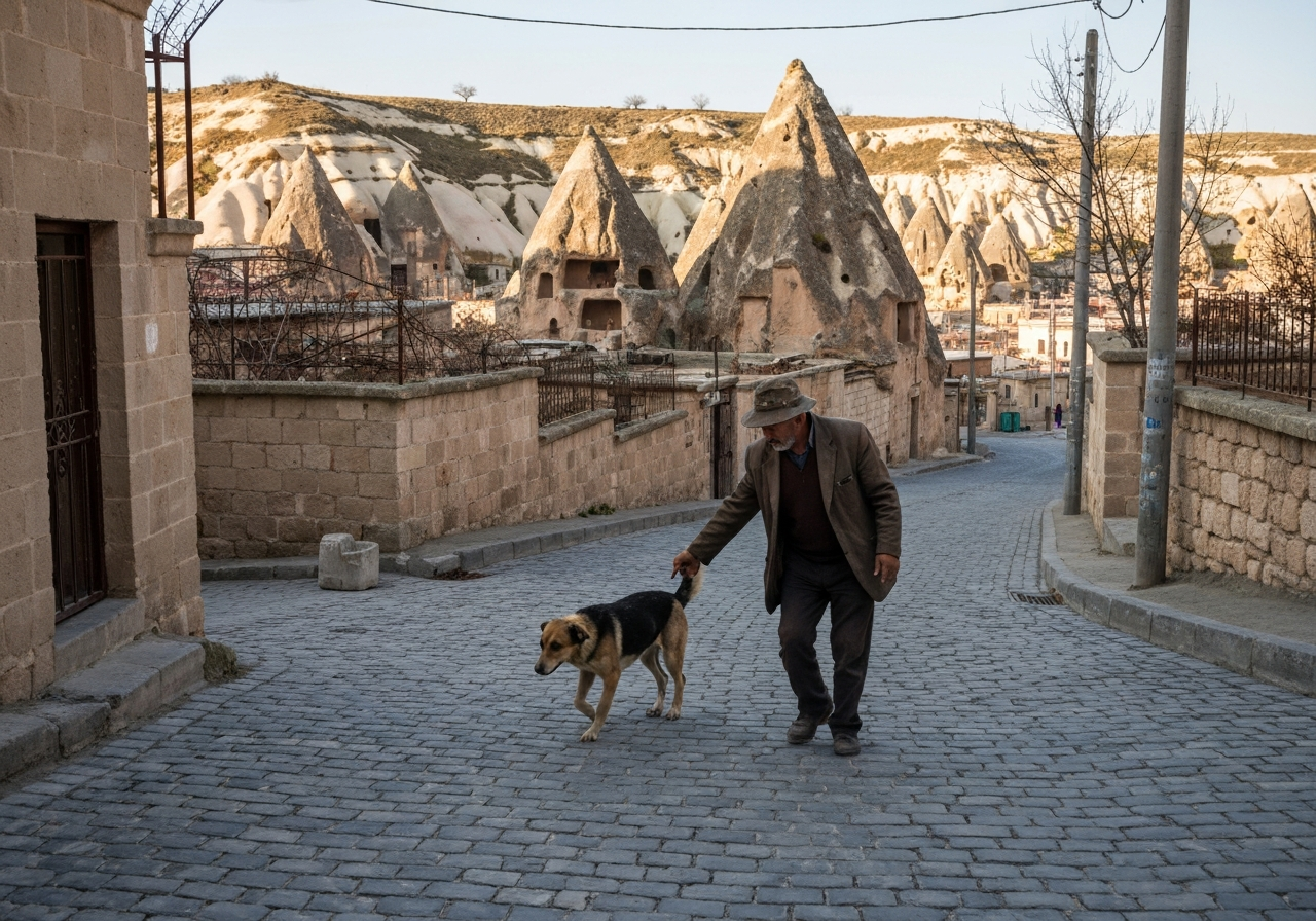 Casual street photography moment in Cappadocia, Turkey, capturing genuine local atmosphere