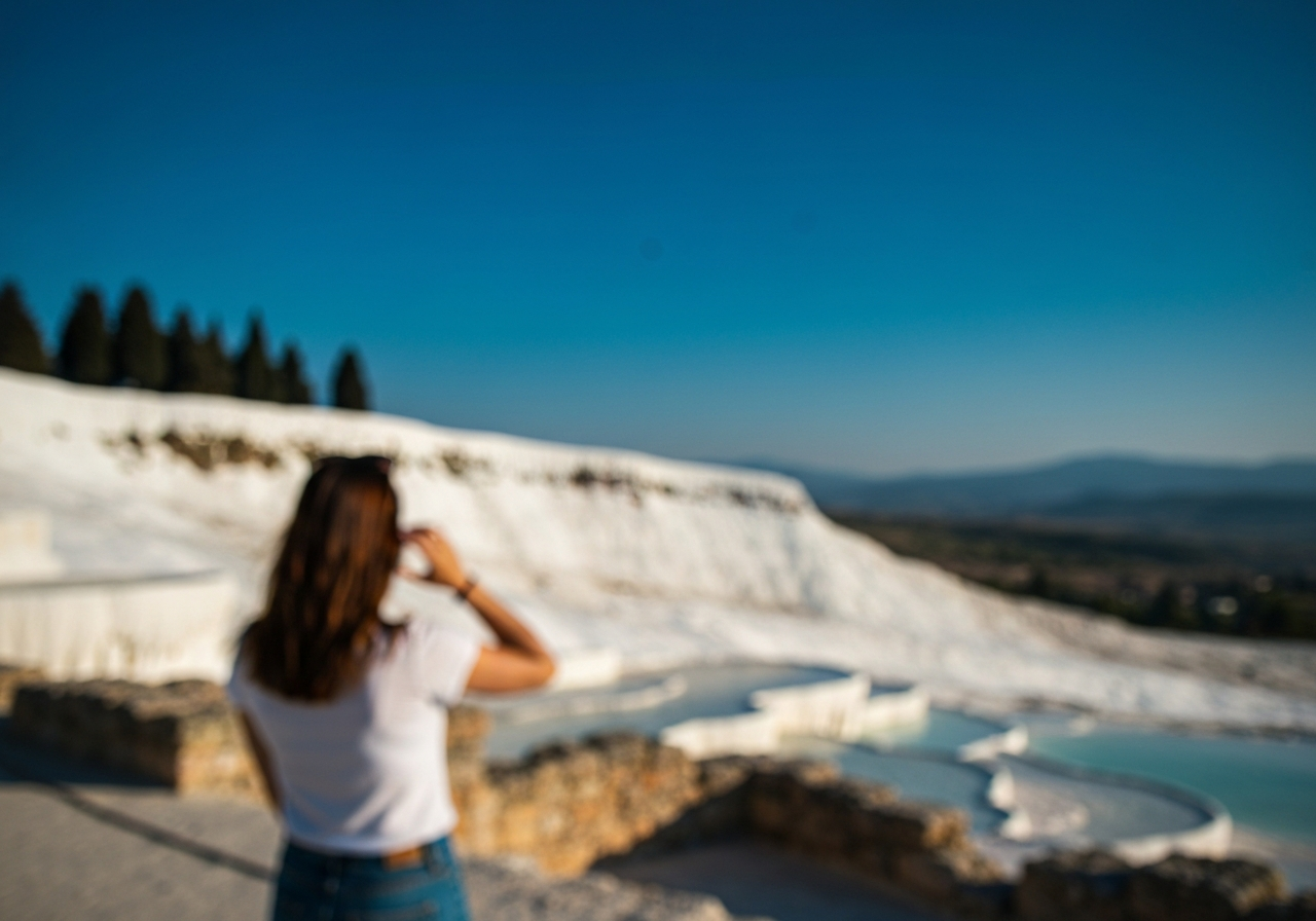 Natural travel moment in Pamukkale, Turkey, taken with smartphone, imperfect framing