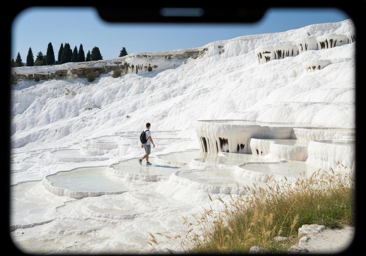 Natural travel moment in Pamukkale, Turkey, taken with smartphone, imperfect framing