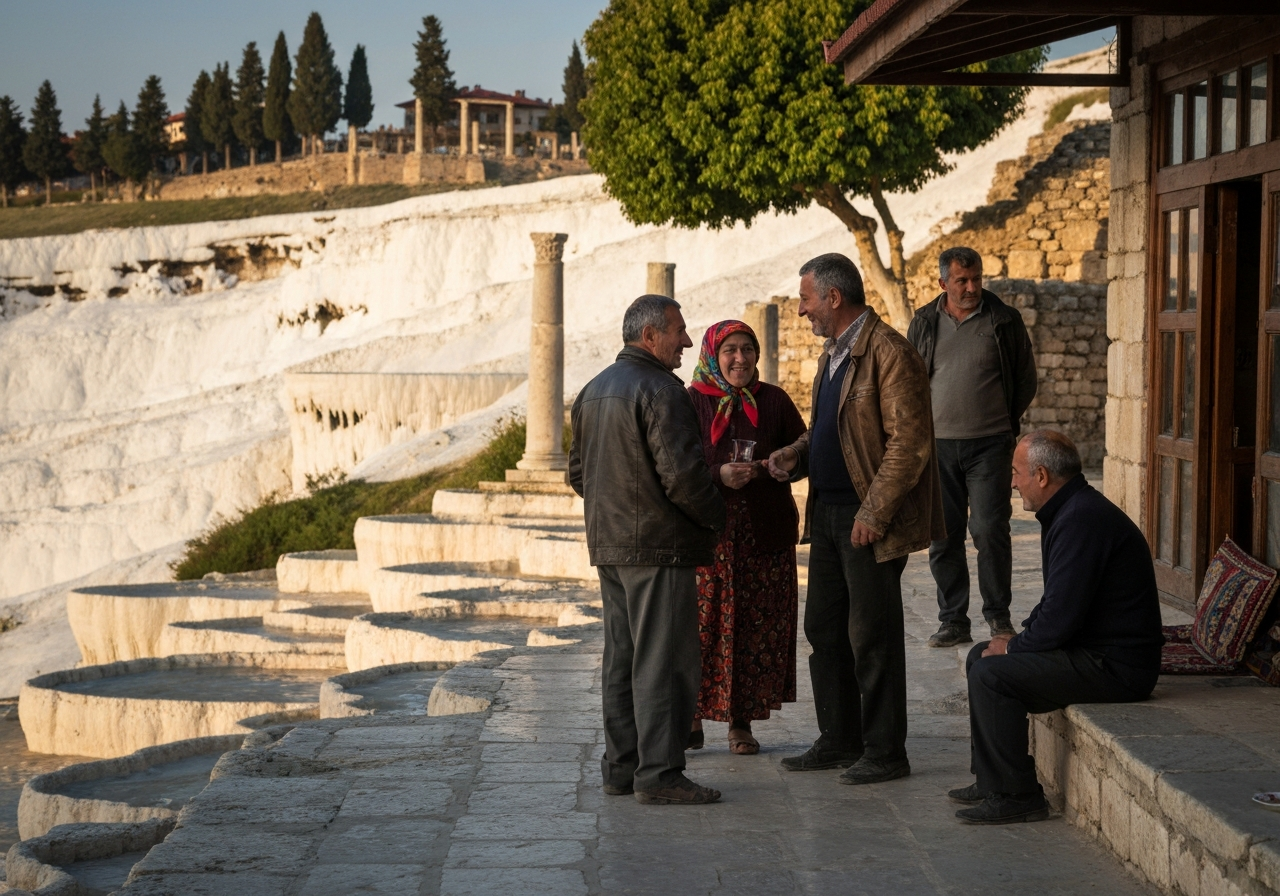 Casual street photography moment in Pamukkale, Turkey, capturing genuine local atmosphere