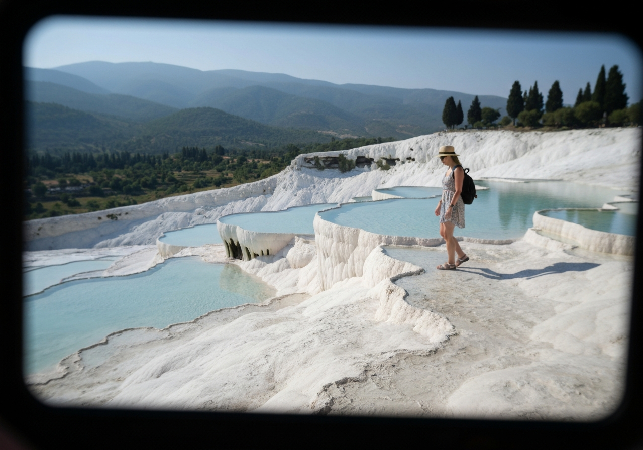 Natural travel moment in Pamukkale, Turkey, taken with smartphone, imperfect framing