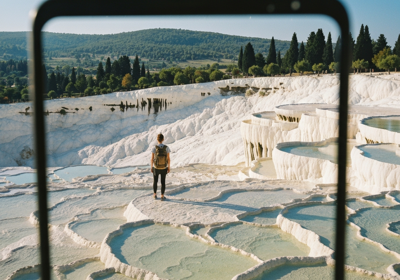 Natural travel moment in Pamukkale, Turkey, taken with smartphone, imperfect framing