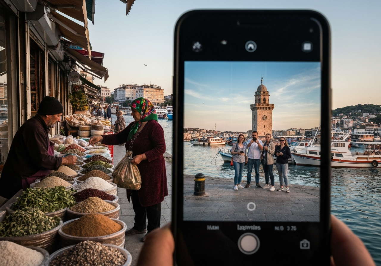 Natural travel moment in Izmir, Turkey, taken with smartphone, imperfect framing