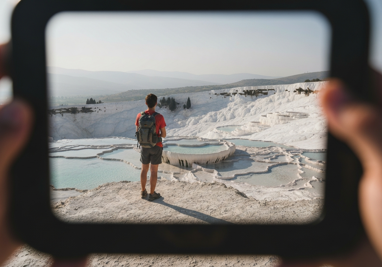 Natural travel moment in Pamukkale, Turkey, taken with smartphone, imperfect framing