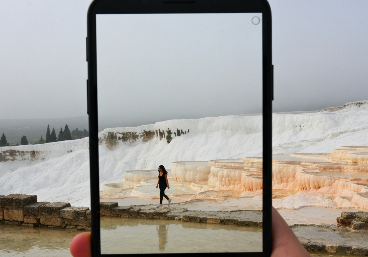Natural travel moment in Pamukkale, Turkey, taken with smartphone, imperfect framing