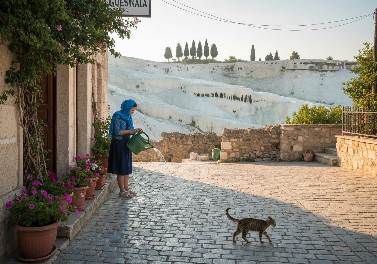 Spontaneous smartphone photo of daily life in Pamukkale, Turkey, authentic and unposed