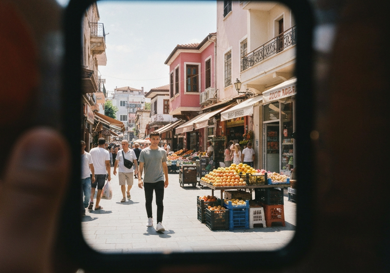 Natural travel moment in Antalya, Turkey, taken with smartphone, imperfect framing
