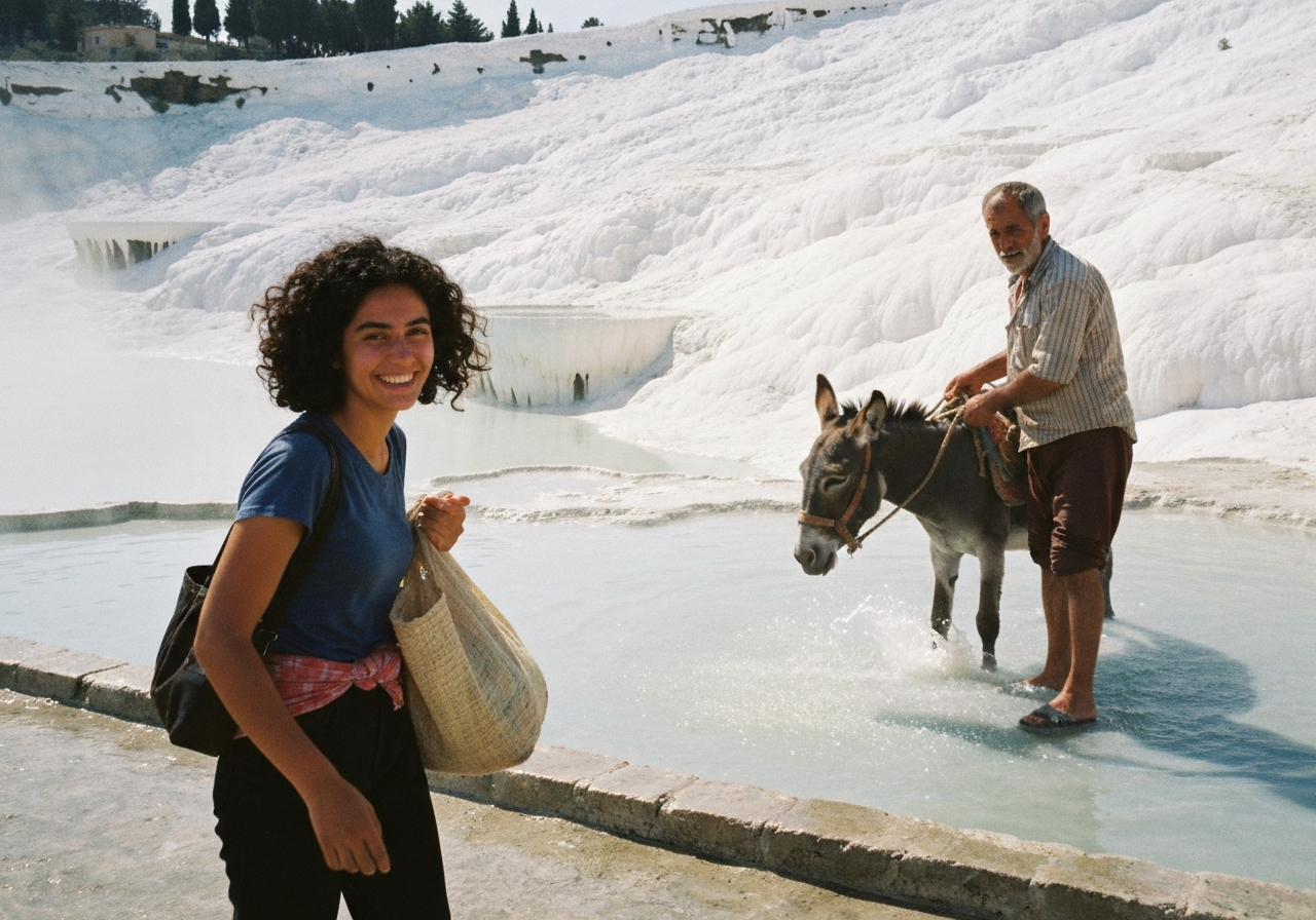 Spontaneous smartphone photo of daily life in Pamukkale, Turkey, authentic and unposed