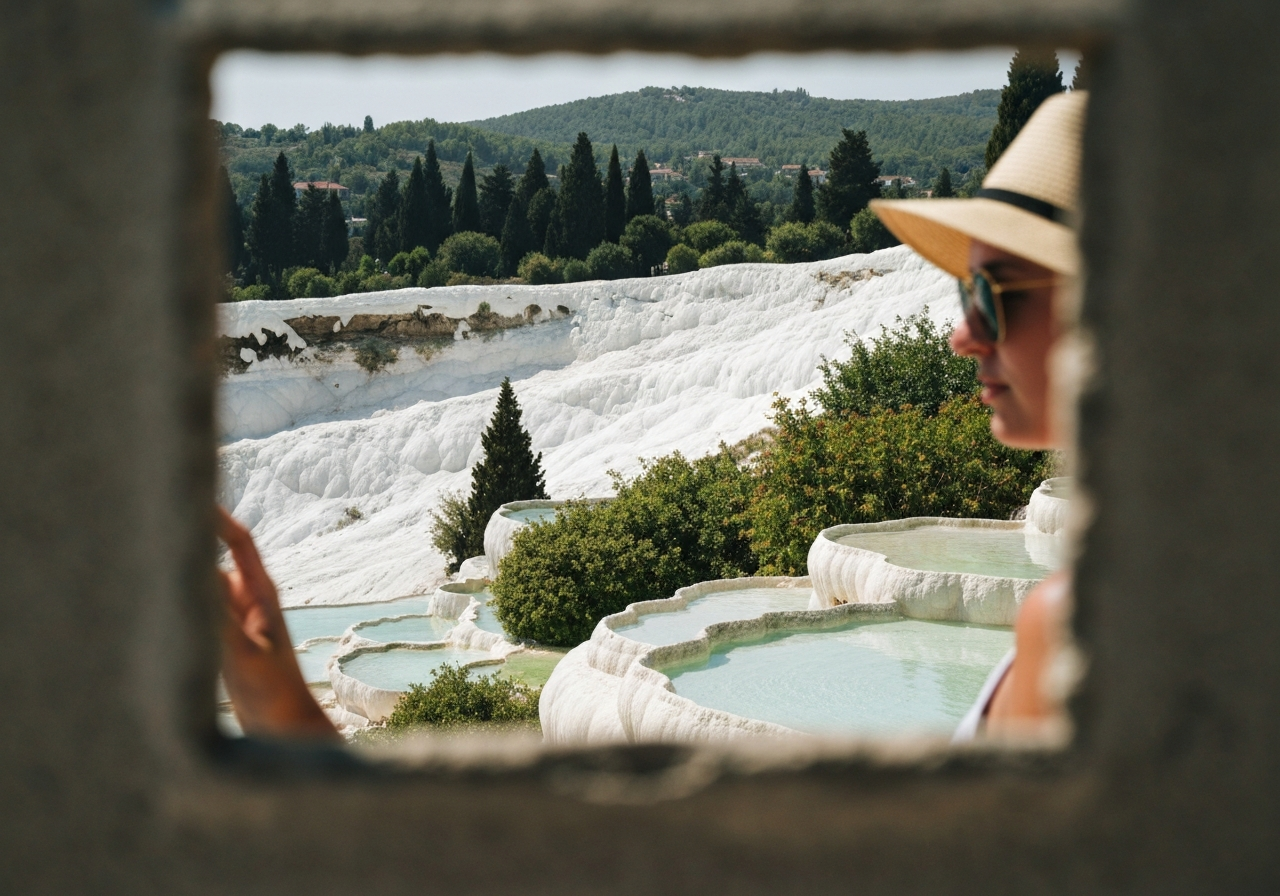 Natural travel moment in Pamukkale, Turkey, taken with smartphone, imperfect framing